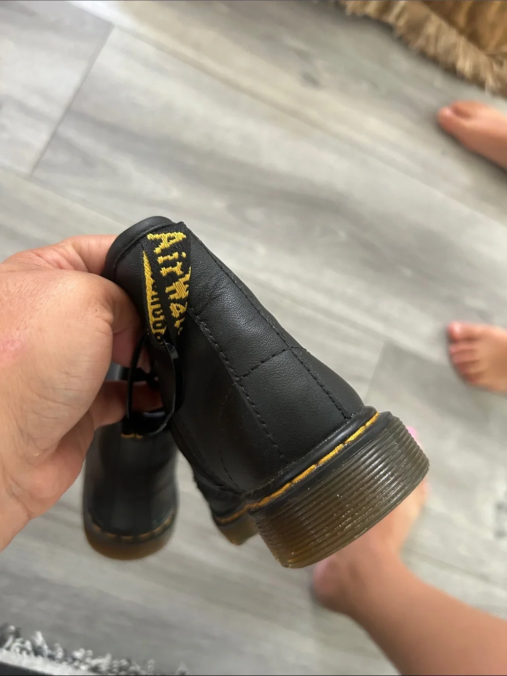 Dr. Martens Toddler 1460 Black Leather Lace-Up Boots with Yellow Stitching Sz 9